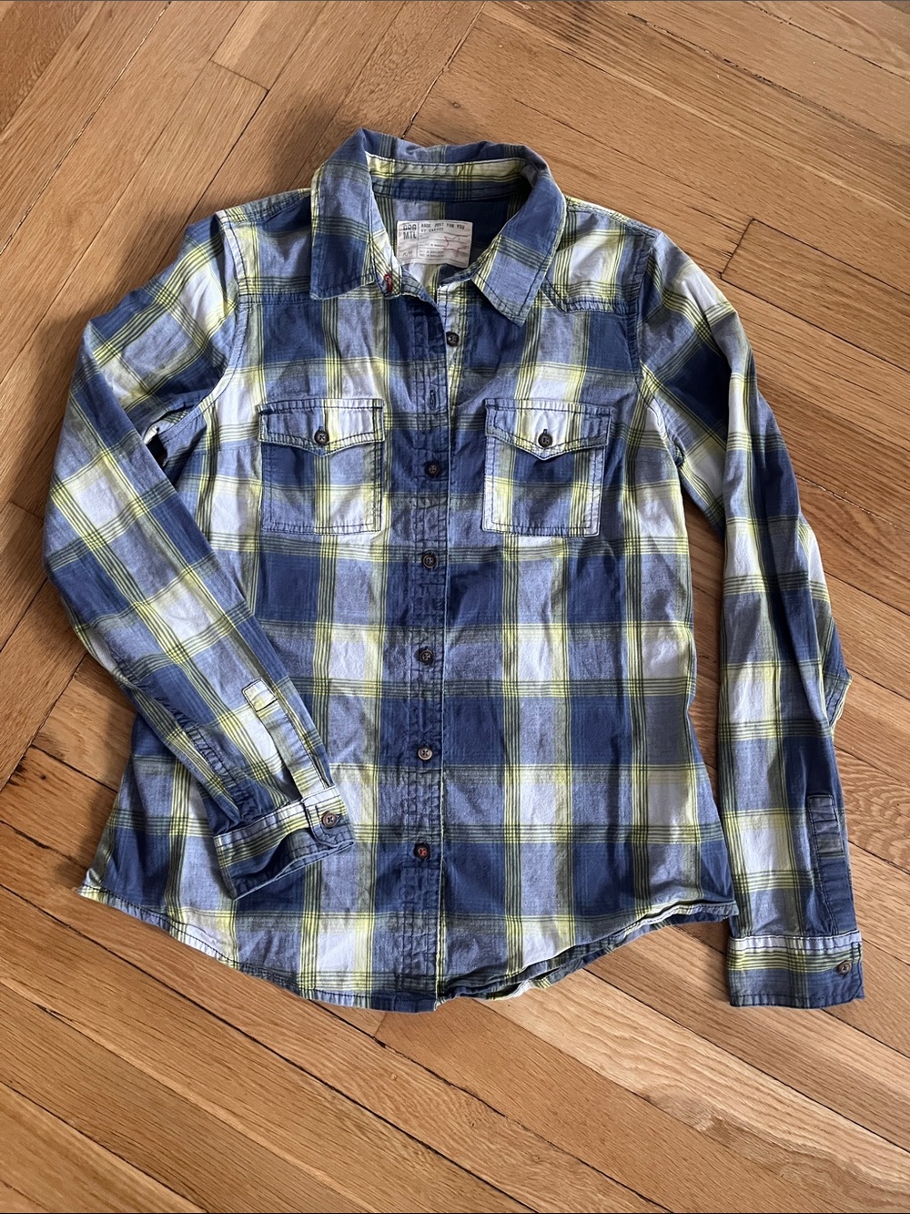 Plaid Button-Up Shirt - Blue & Yellow